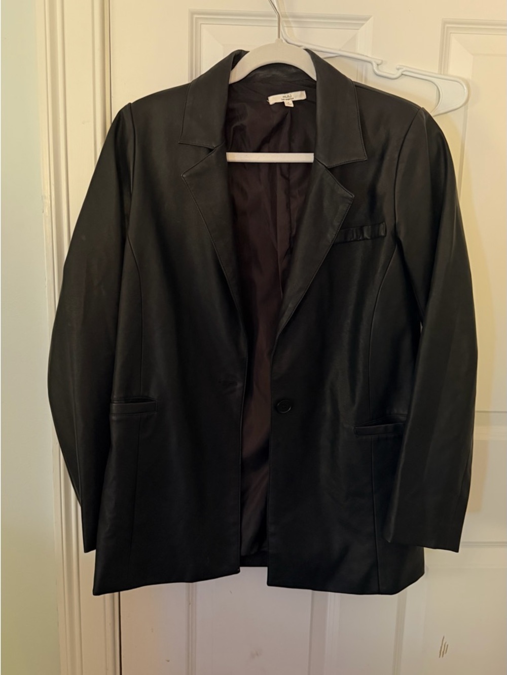 Women's Black Leather Blazer Jacket - Classic Tailored Design